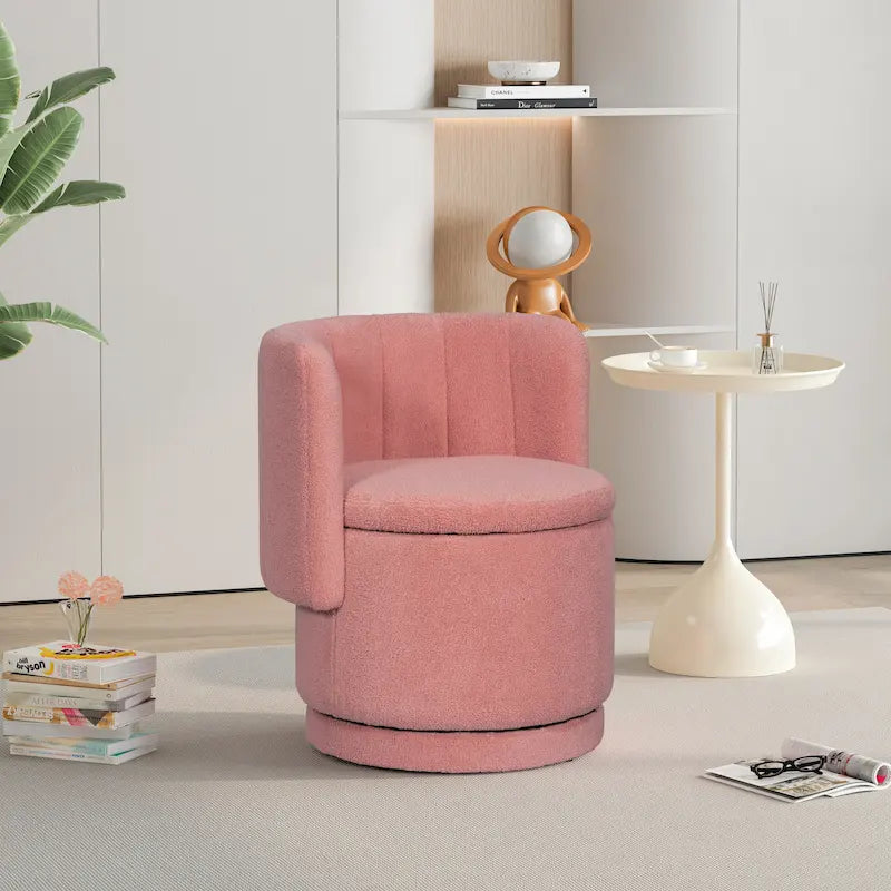 Fauteuil pivotant en tissu bouclé avec rangement pour salon, gris