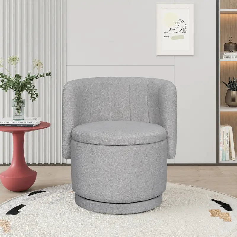 Fauteuil pivotant en tissu bouclé avec rangement pour salon, gris