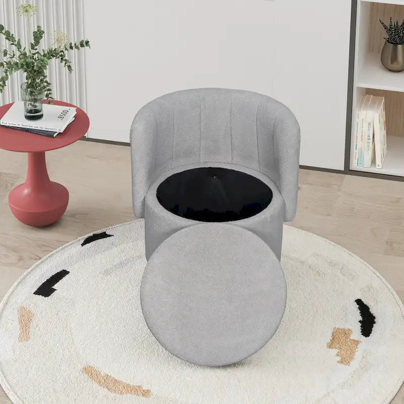 Fauteuil pivotant en tissu bouclé avec rangement pour salon, gris