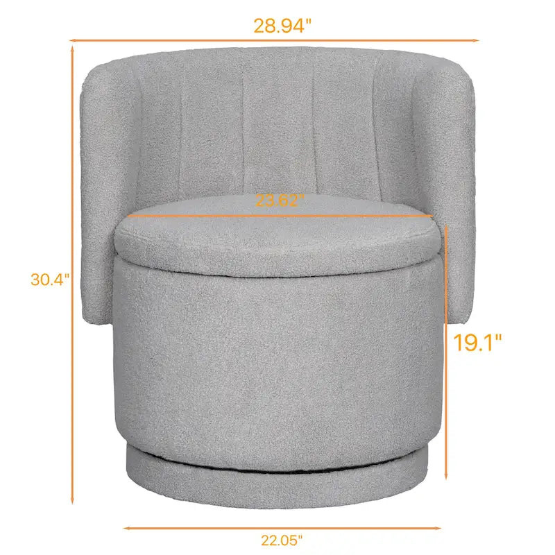 Fauteuil pivotant en tissu bouclé avec rangement pour salon, gris