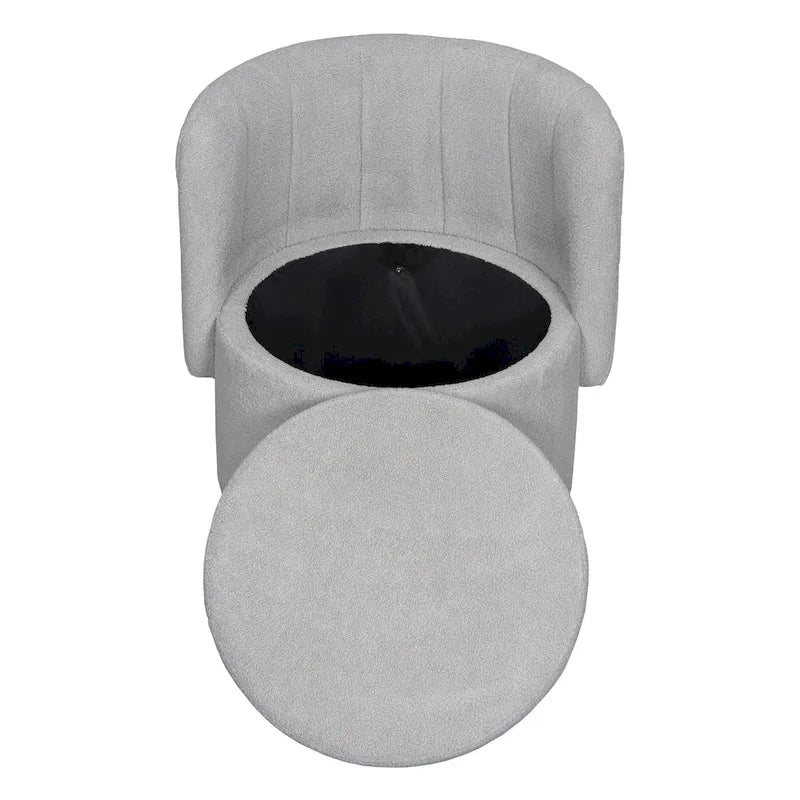 Fauteuil pivotant en tissu bouclé avec rangement pour salon, gris