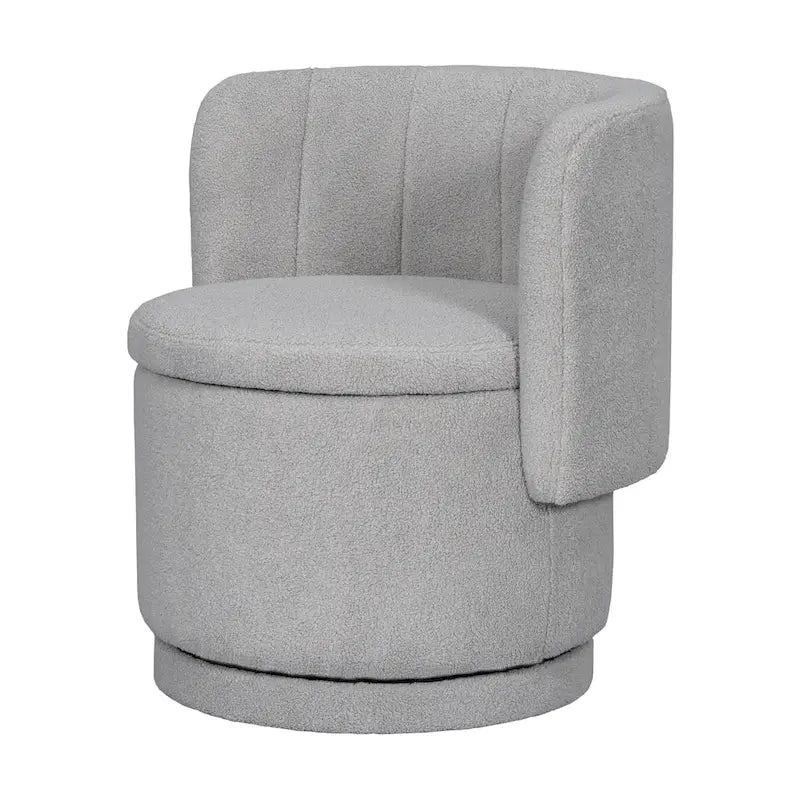 Fauteuil pivotant en tissu bouclé avec rangement pour salon, gris