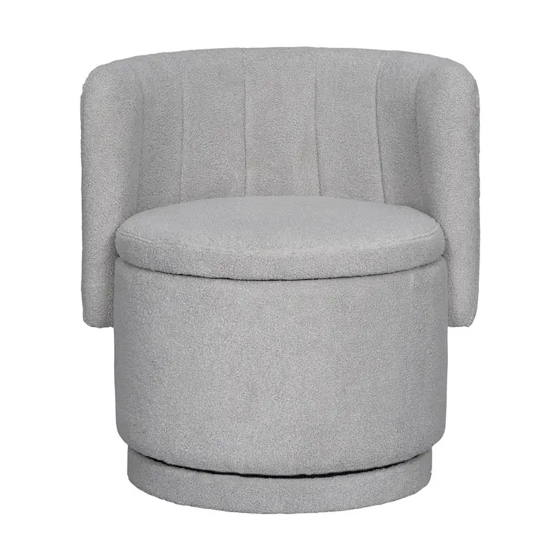 Fauteuil pivotant en tissu bouclé avec rangement pour salon, gris