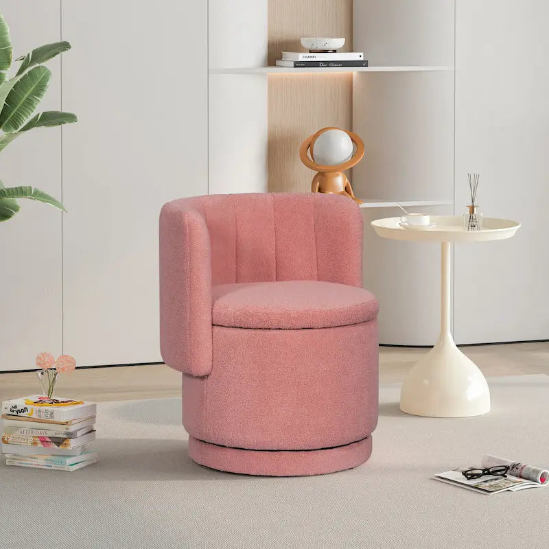 Fauteuil pivotant en tissu bouclé avec rangement pour salon, gris