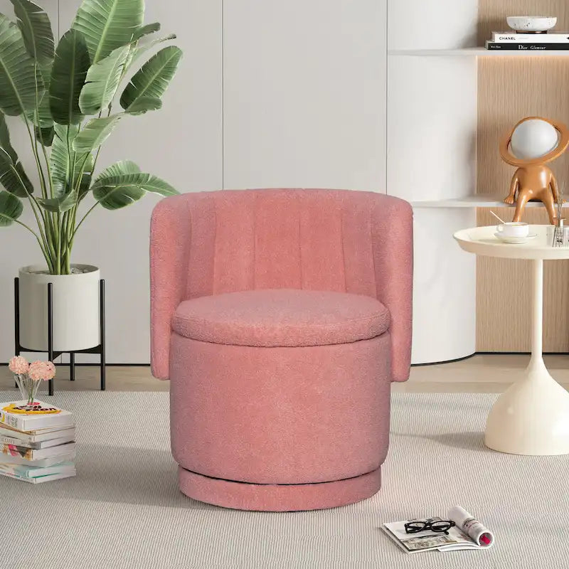 Fauteuil pivotant en tissu bouclé avec rangement pour salon, gris