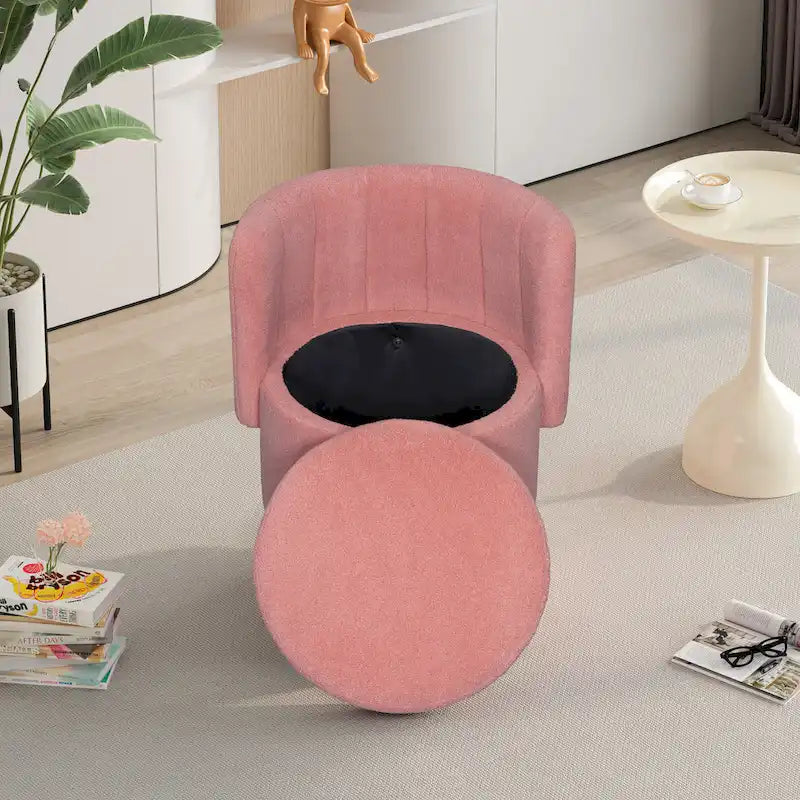 Fauteuil pivotant en tissu bouclé avec rangement pour salon, gris
