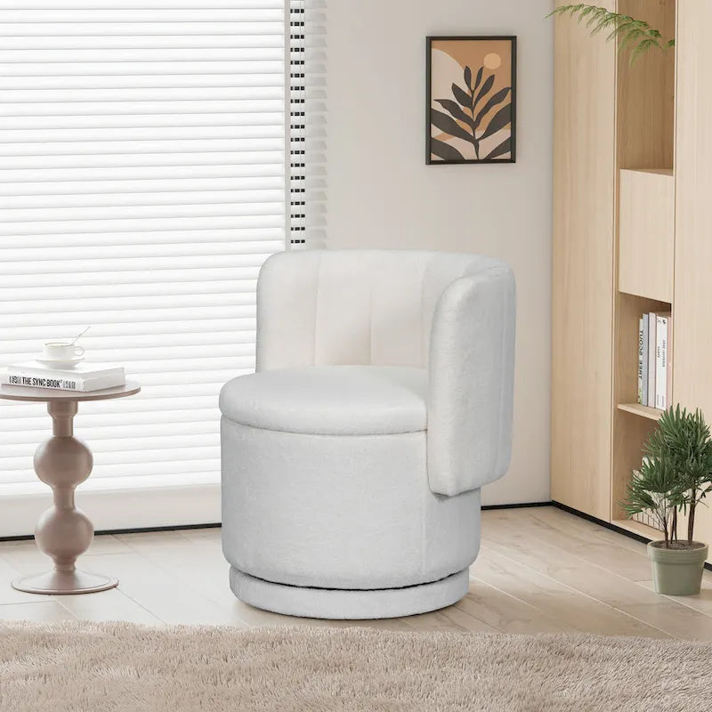 Fauteuil pivotant en tissu bouclé avec rangement pour salon, gris