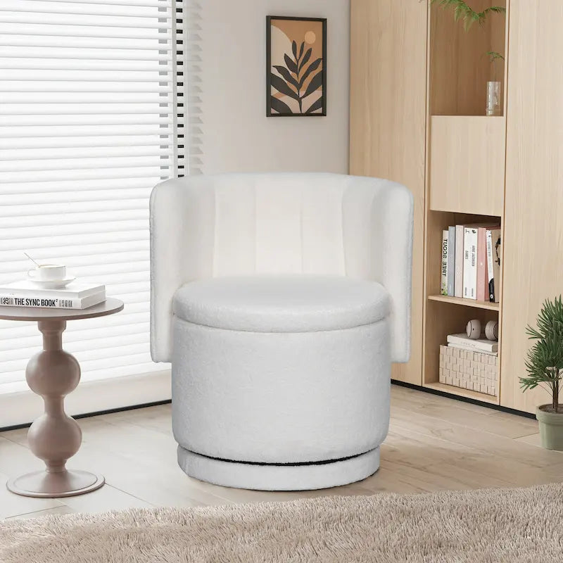 Fauteuil pivotant en tissu bouclé avec rangement pour salon, gris