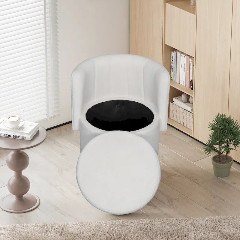 Fauteuil pivotant en tissu bouclé avec rangement pour salon, gris