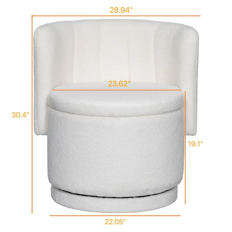 Fauteuil pivotant en tissu bouclé avec rangement pour salon, gris