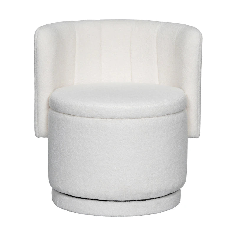 Fauteuil pivotant en tissu bouclé avec rangement pour salon, gris