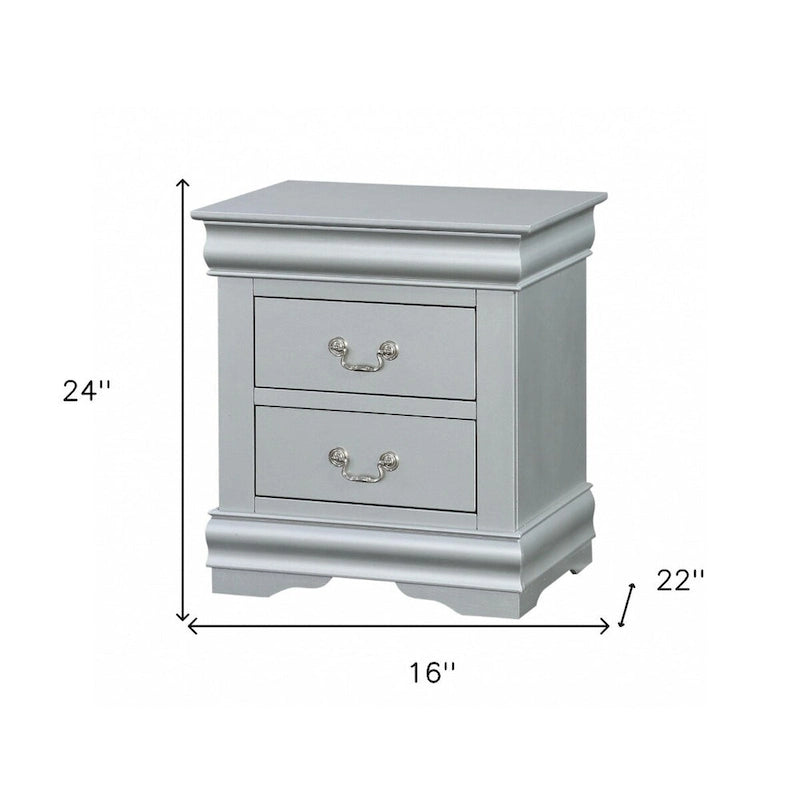 Table de chevet en bois avec 2 tiroirs et poignées en métal