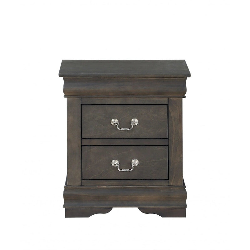 Table de chevet en bois avec 2 tiroirs et poignées en métal