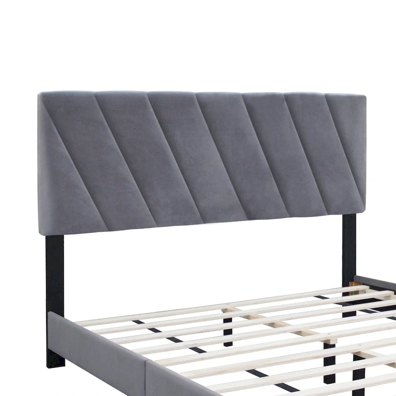 Lit plateforme réglable rembourré de taille « queen » de style moderne gris pour chambre à coucher