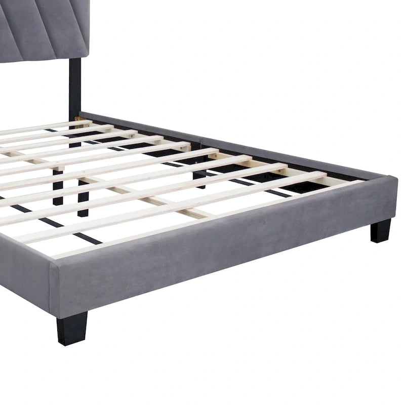 Lit plateforme réglable rembourré de taille « queen » de style moderne gris pour chambre à coucher