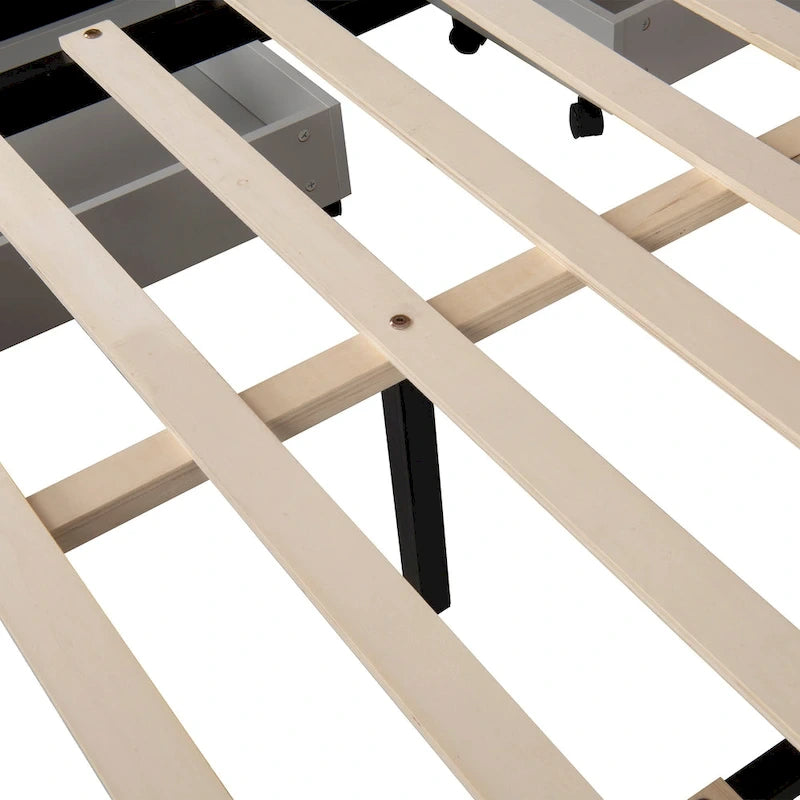 Cadre de lit plateforme en lin capitonné avec 2 tiroirs de rangement et lit gigogne