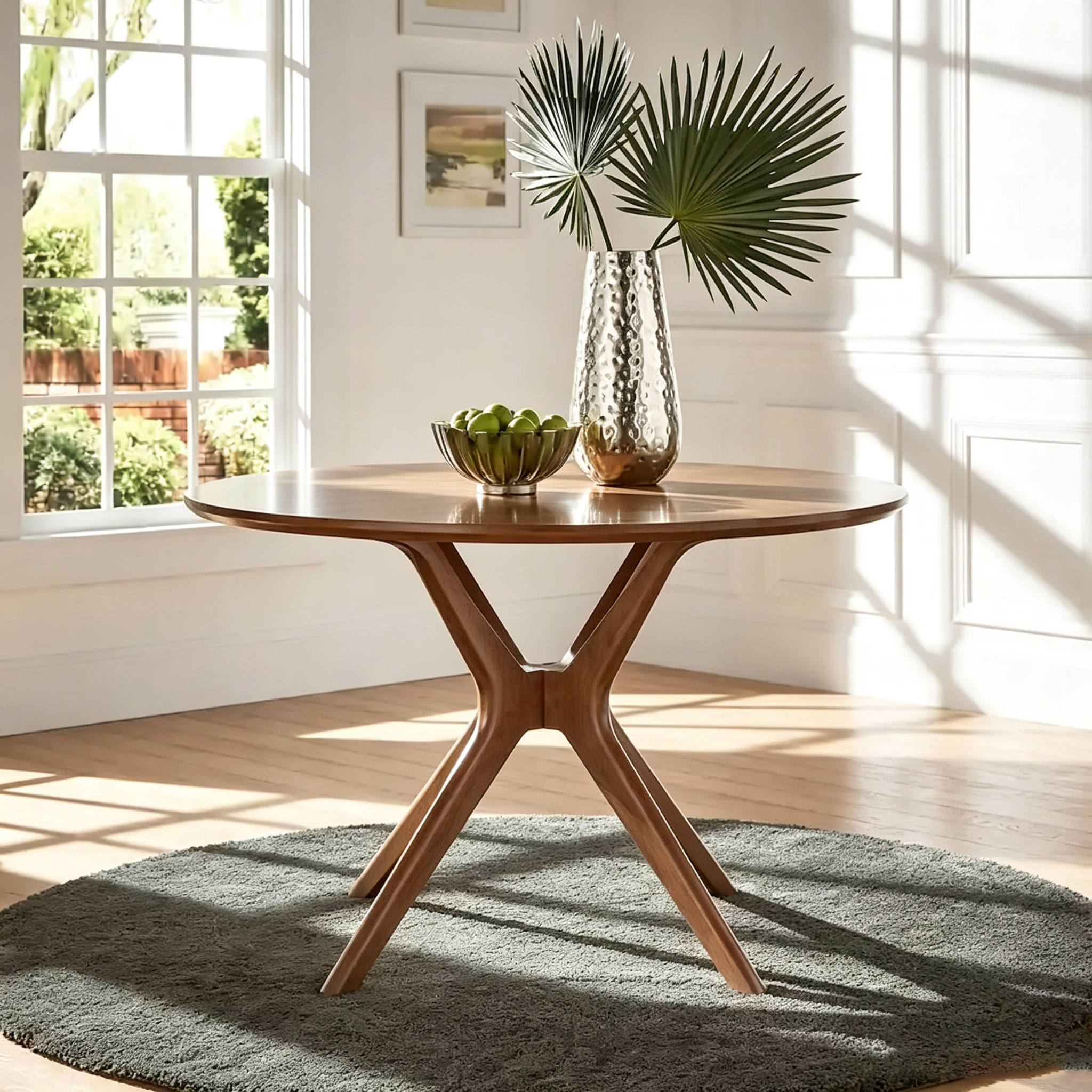 Table à manger ronde en noyer, style Mid-Century