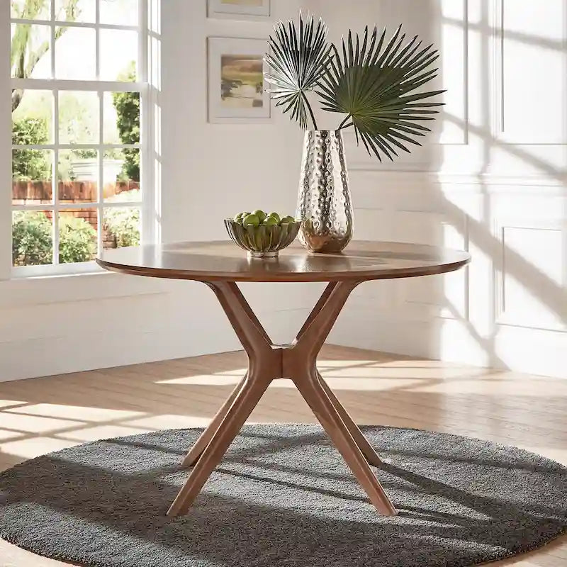 Table à manger ronde en noyer, style Mid-Century