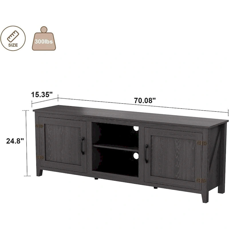 Meuble TV moderne 70 pouces avec étagères, meuble de divertissement multimédia avec portes - Noir - M
