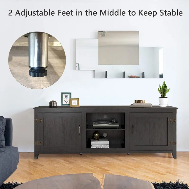 Meuble TV moderne 70 pouces avec étagères, meuble de divertissement multimédia avec portes - Noir - M