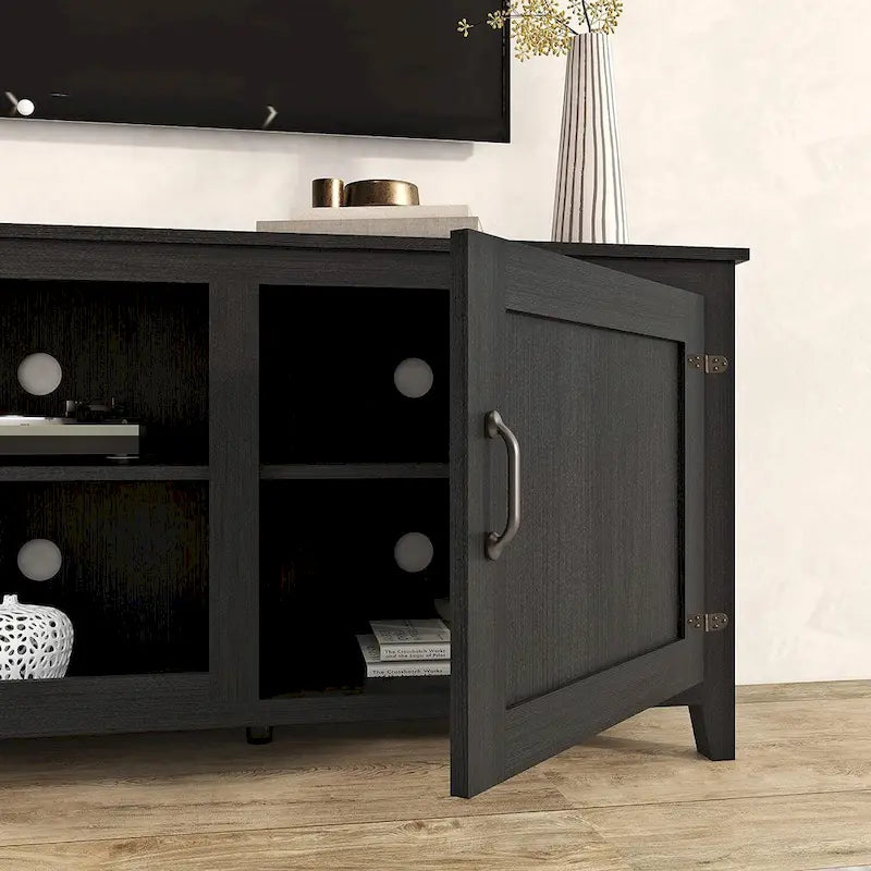Meuble TV moderne 70 pouces avec étagères, meuble de divertissement multimédia avec portes - Noir - M