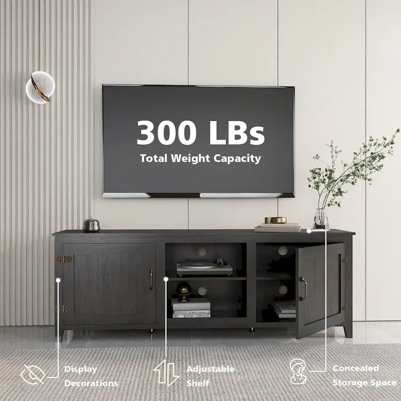 Meuble TV moderne 70 pouces avec étagères, meuble de divertissement multimédia avec portes - Noir - M