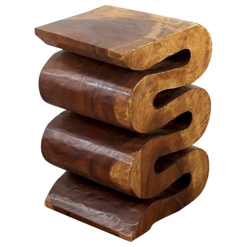 Table d'appoint Serpent en bois 12x14x20 po H Huile de Noyer - 12 x 14 x 20