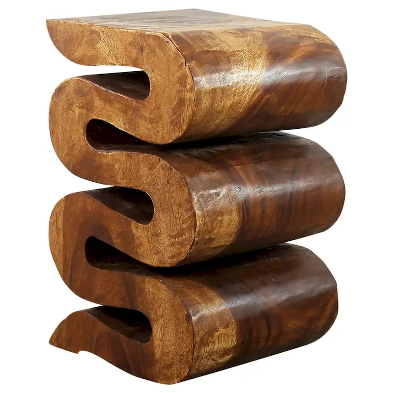 Table d'appoint Serpent en bois 12x14x20 po H Huile de Noyer - 12 x 14 x 20