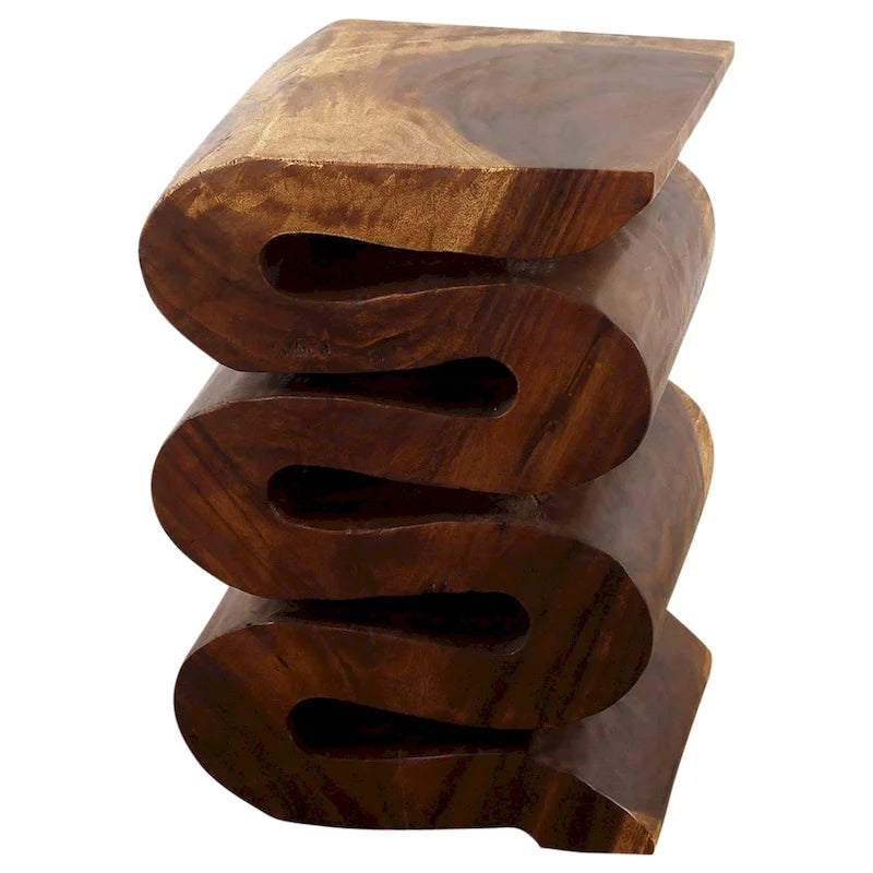 Table d'appoint Serpent en bois 12x14x20 po H Huile de Noyer - 12 x 14 x 20