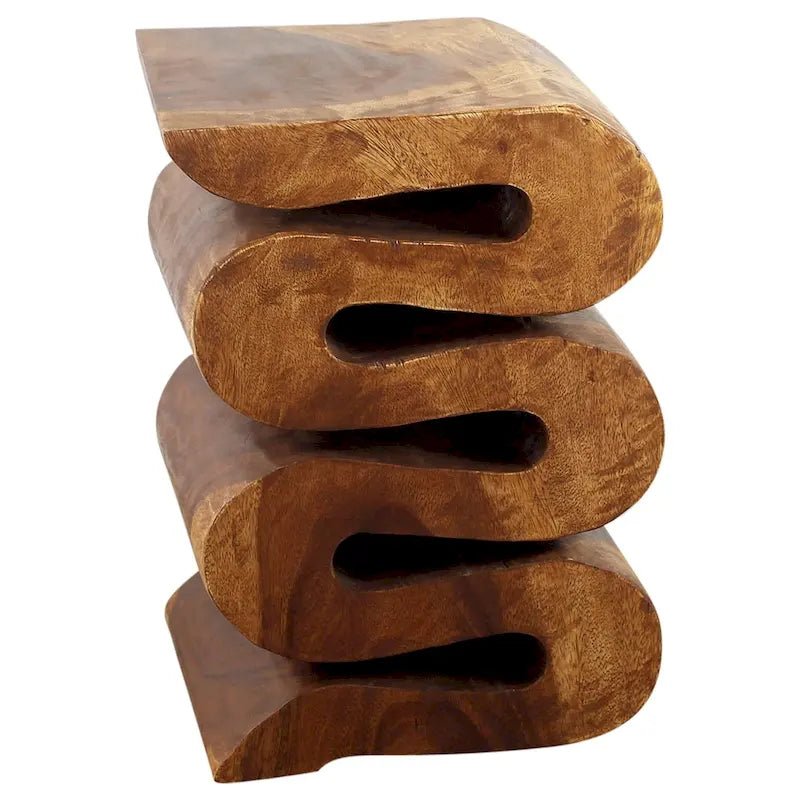 Table d'appoint Serpent en bois 12x14x20 po H Huile de Noyer - 12 x 14 x 20