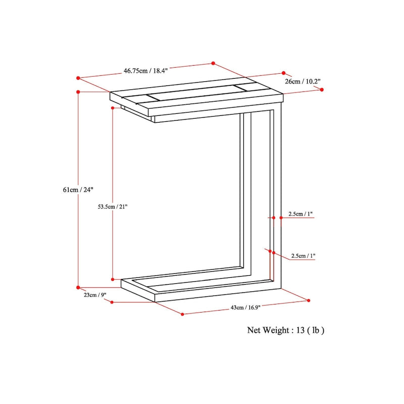 Table d'appoint industrielle en métal massif, largeur 18 pouces - 18 L x 10 P x 24 H