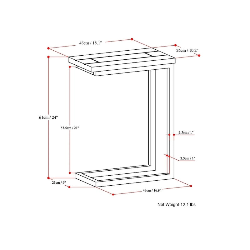 Table d'appoint industrielle en métal massif, largeur 18 pouces - 18 L x 10 P x 24 H