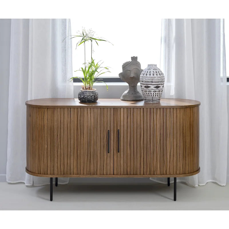 Bahut arrondi à portes coulissantes, style moderne du milieu du siècle