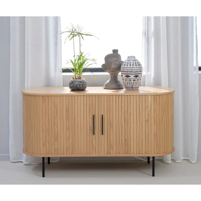 Bahut arrondi à portes coulissantes, style moderne du milieu du siècle