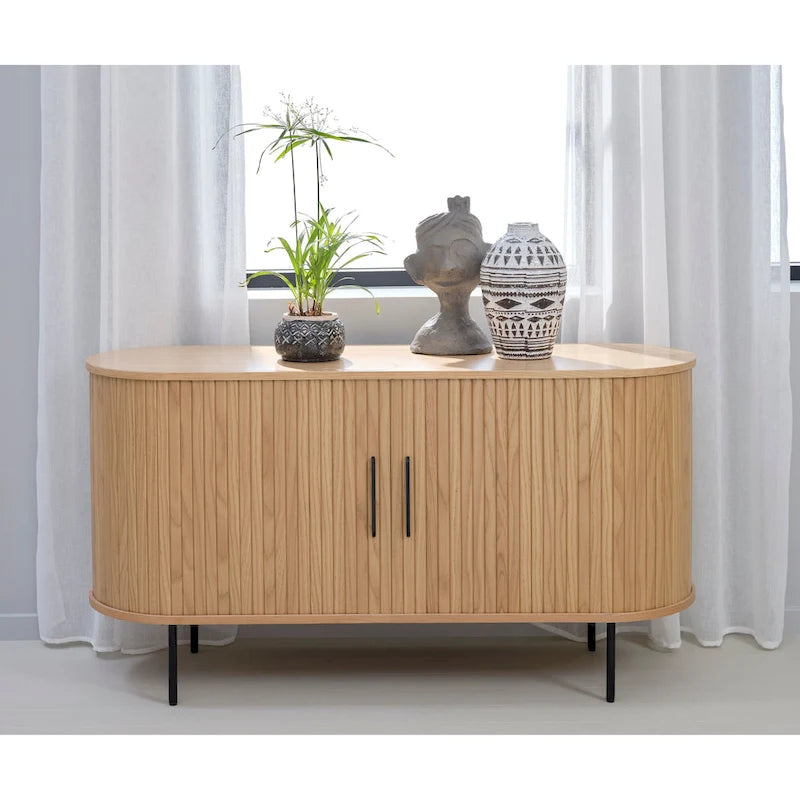 Bahut arrondi à portes coulissantes, style moderne du milieu du siècle