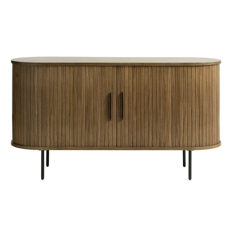 Bahut arrondi à portes coulissantes, style moderne du milieu du siècle