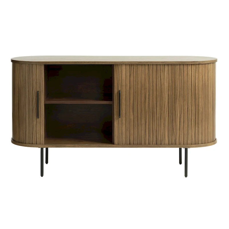 Bahut arrondi à portes coulissantes, style moderne du milieu du siècle
