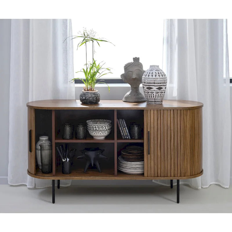 Bahut arrondi à portes coulissantes, style moderne du milieu du siècle
