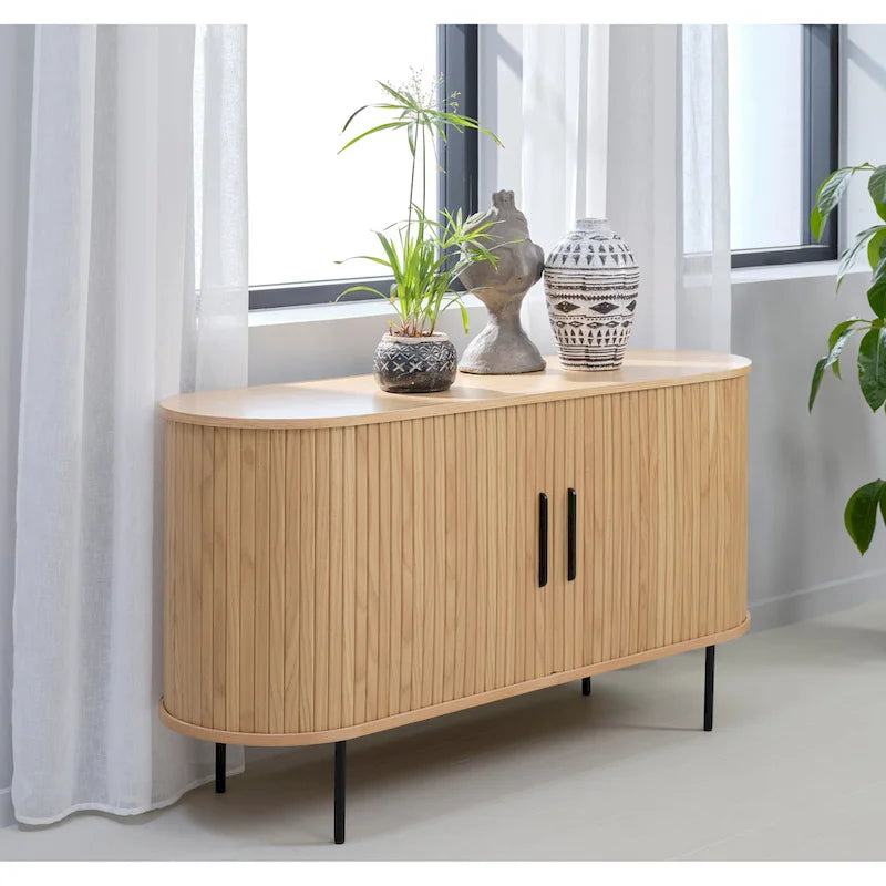 Bahut arrondi à portes coulissantes, style moderne du milieu du siècle