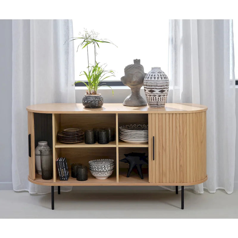 Bahut arrondi à portes coulissantes, style moderne du milieu du siècle