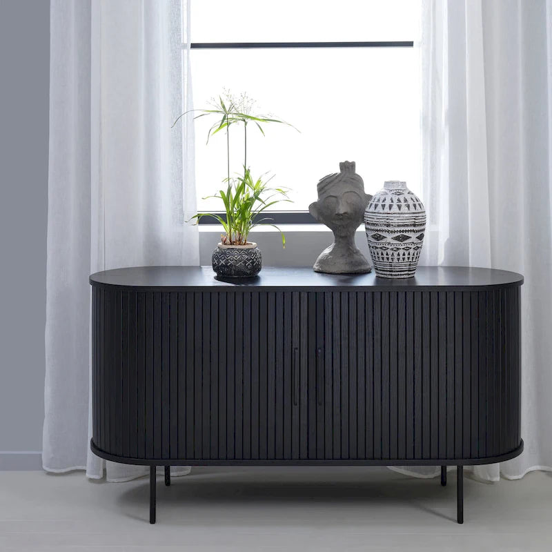 Bahut arrondi à portes coulissantes, style moderne du milieu du siècle