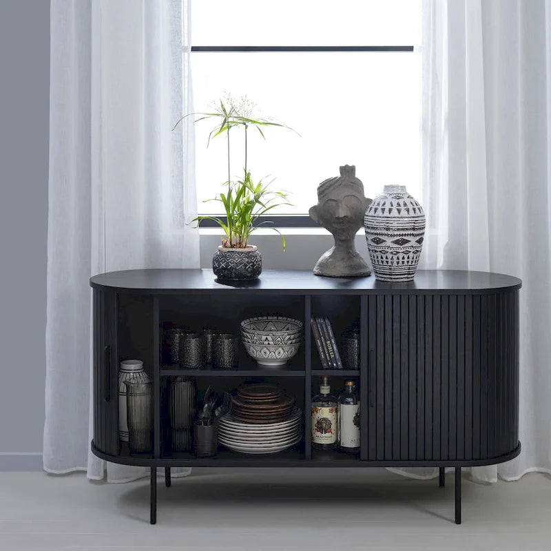 Bahut arrondi à portes coulissantes, style moderne du milieu du siècle