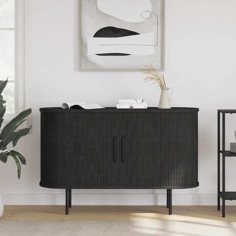 Bahut arrondi à portes coulissantes, style moderne du milieu du siècle