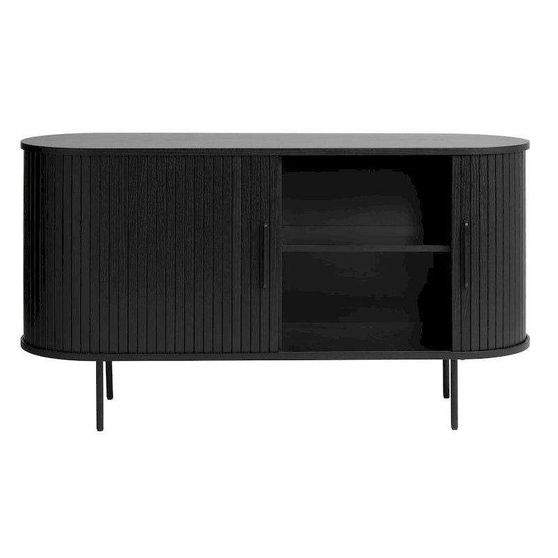 Bahut arrondi à portes coulissantes, style moderne du milieu du siècle