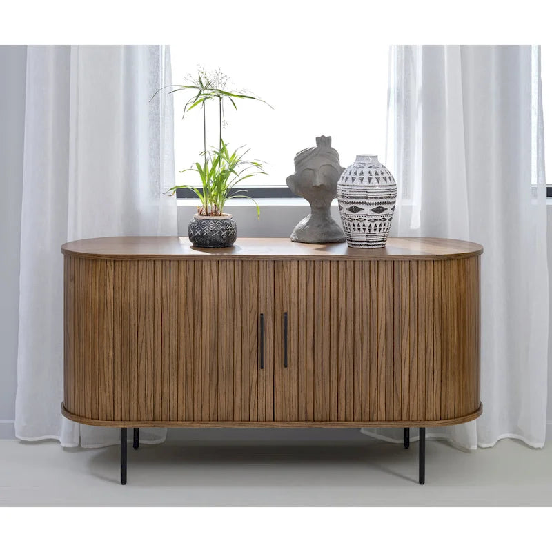 Bahut arrondi à portes coulissantes, style moderne du milieu du siècle
