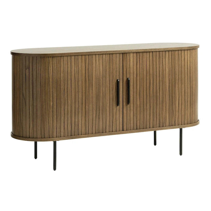 Bahut arrondi à portes coulissantes, style moderne du milieu du siècle