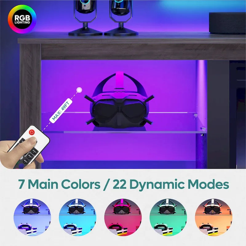 Meuble TV LED 70 pouces avec étagères en verre trempé et armoire ouverte - 71 po
