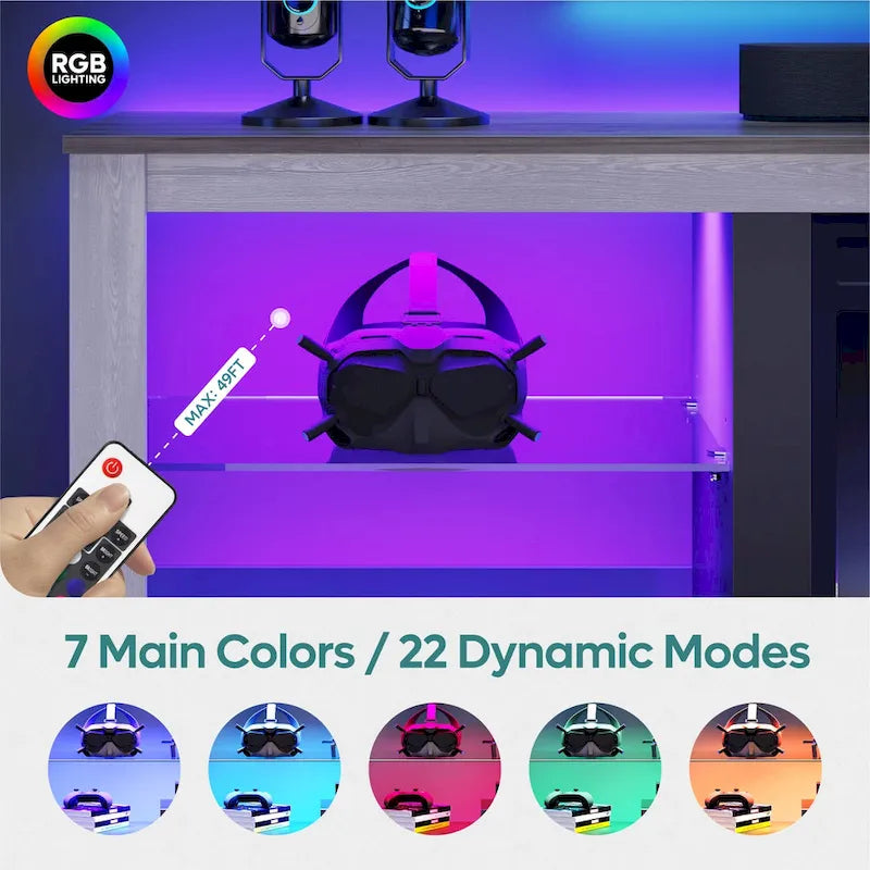 Meuble TV LED 70 pouces avec étagères en verre trempé et armoire ouverte - 71 po