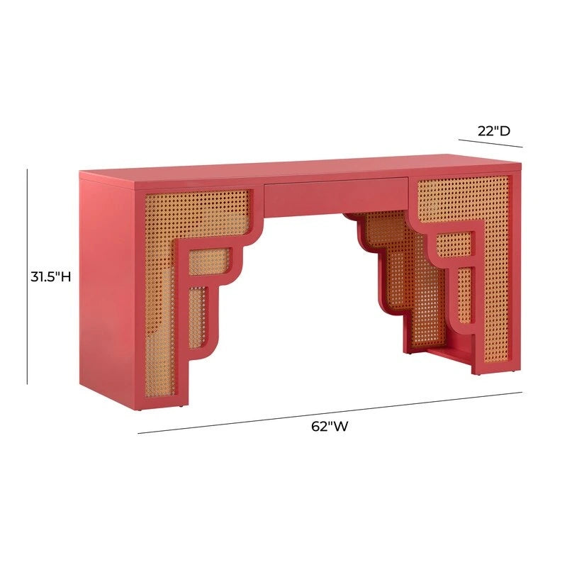 Bureau 1 tiroir en bois et rotin
