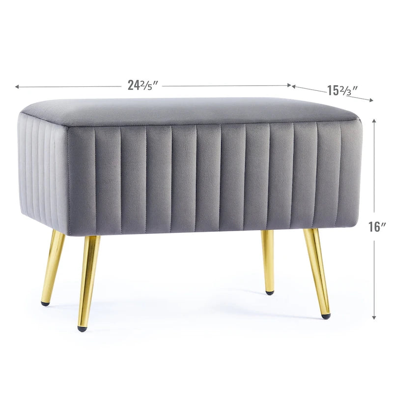Banc d'entrée moderne rembourré de 61 cm avec siège en velours